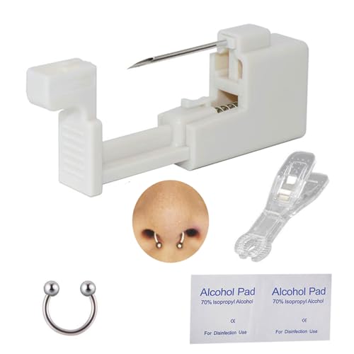 AM RONG MAGIC Professional Body Piercing Kit for Septum/Nose Self Nose Piercing Gun Safe Piercing Gun Kits Self Nose Piercing Needle Tool Kits Stainless Steel for Women Men (white- septum piercing kit)