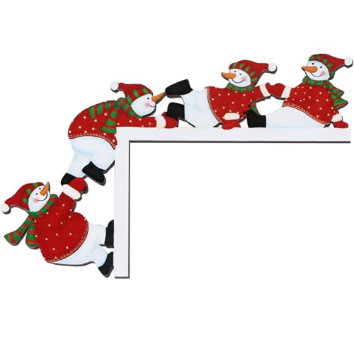 Muorruo Ornamento de porta de Natal, decoração para moldura de porta, decoração de canto, boneco de neve natalício de madeira para interiores e casa, capas de botões de Natal, ornamento de