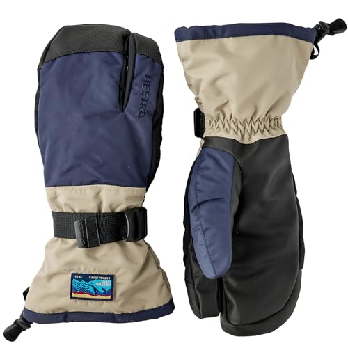 Hestra Unisex Gauntlet Sr 3-Finger Glove, Waterproof, Windproof Insulated Gloves for Skiing & Snowboarding, Men & Women - Dark Navy/Beige - 8