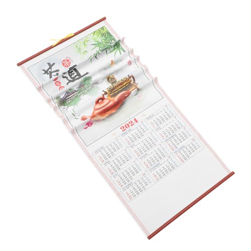 HOLIDYOYO 年龍年掛け軸カレンダー 伝統的風景写真デザイン 月間壁掛けカレンダー 家用スケジュール管理用記録可能