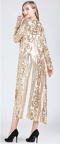 Women's Sequin Cardigan Long Sleeve Sexy Open Front See Through Evening Coats Summer Cover Up Dress3