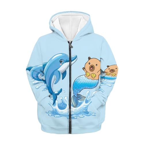 Girls Hooded Sweatshirts Kids Girl's Oversized Full Zip Hoodie Fashion Print Long Sleeve Hoodies with Pockets