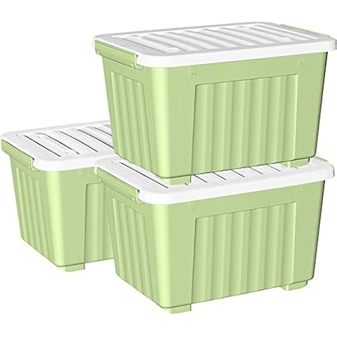 Cetomo 80 l x 3 Kunststoff-Aufbewahrungsbox, grün, Tragetasche, Organisationsbehälter mit robustem Deckel und sicheren Verriegelungsschnallen, stapelbar und stapelbar Cover