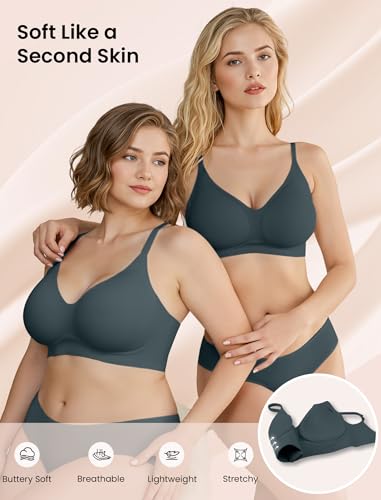 Image of Vertvie Wireless Bras for Women Full Coverage Supportive Seamless Bralettes No Underwire Push Up Comfort Soft T-Shirt Bra(Dark Teal,Small)