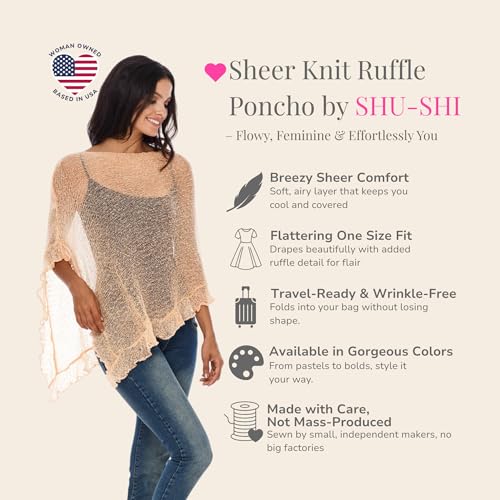 Image of SHU-SHI Women's Sheer Knit Poncho Shrug Lightweight Asymmetrical Ruffle Wrap Dressy Summer Shawl Cover Up Top