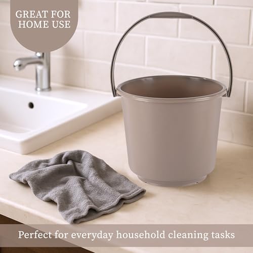 Image of Kuber Industries 2 Pcs Compact Size Plastic 5 Litre Bucket for Kitchen, Cleaning & Water Storage - Small Lightweight and Easy to Carry Utility Bucket Ideal for Mopping - Plain - Brown