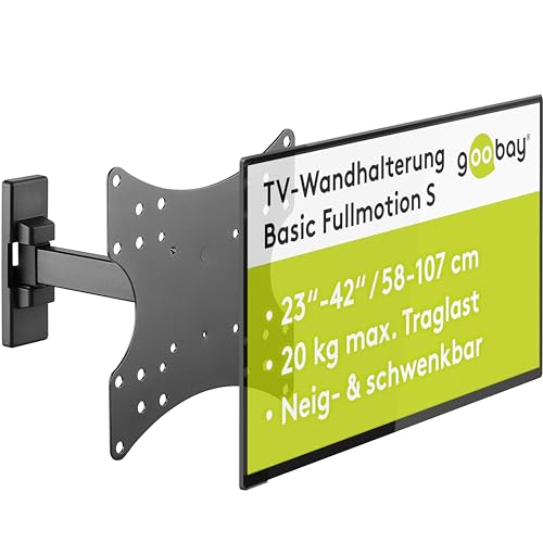 goobay Supporto TV Parete Orientabile 23-42 Pollici 180 Gradi Inclinabile VESA 200x200 Fino a 20 kg - Basic FULLMOTION S - 49713