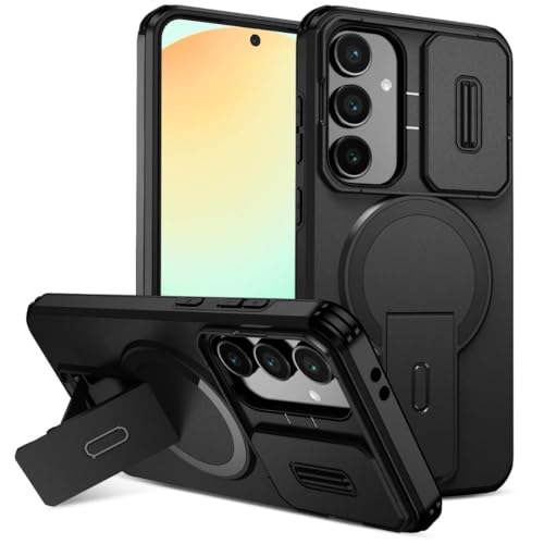 Image of ShieldTech MagStand Series Case for Samsung Galaxy S24 FE 5G, Mobile Phone Cover with Sliding Camera Shield, Kickstand, MagSafe, Shockproof for Samsung Galaxy S24 FE 5G - Black