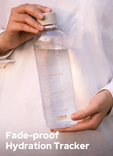 Image of Opard Slim Water Bottle 27oz, Dishwasher Safe Plastic Water Bottle BPA-Free, Leakproof Screw Top, Clear Cream, Reusable for Travel School Sport Gym Hiking