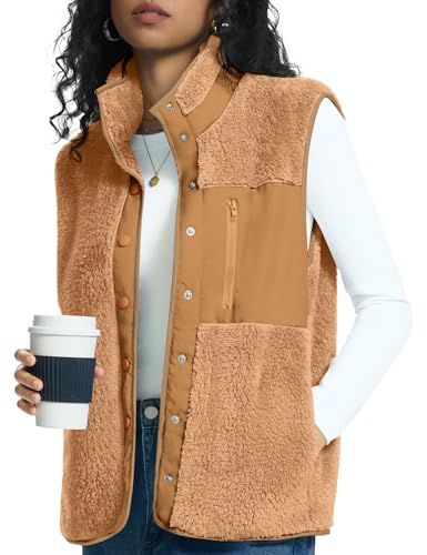 Rapbin Women's Outerwear Vests 2025 Winter Stand Collar Fuzzy Vest