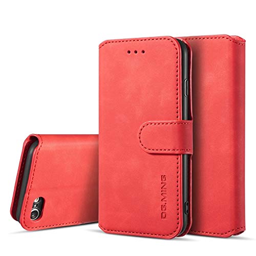 UEEBAI Luxury PU Leather Case Vintage Wallet Flip Cover [Card Slots] [Magnetic] Stand Folio Shockproof Protection for iPhone SE3/SE2 - Red -  1080551