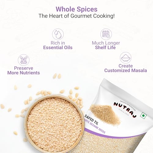Image of Nutraj White Sesame Seeds 1 Kg (500g x 2) Pouch | Seeds for Eating | Safed Til | Seed Cycling