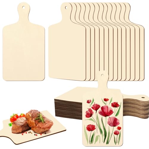 36 Piezas Mini Tabla de Cortar Redonda de Madera con Mango miniatura 1