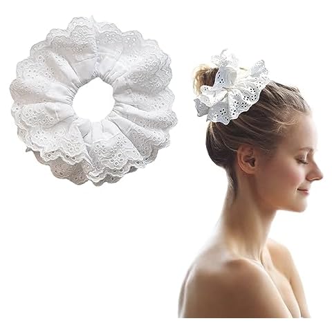 Large White Lace Hair Scrunchies for Thick Hair Cover