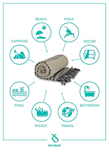 Ray Silver Turkish Bath Towels 100% Turkish Cotton Beach Towel Oversized 71X40 Absorbent Turkish Towel Quick-Dry Beach Towels Sandproof Beach Blanket Travel Towels(Nude/Grey) #TOP3
