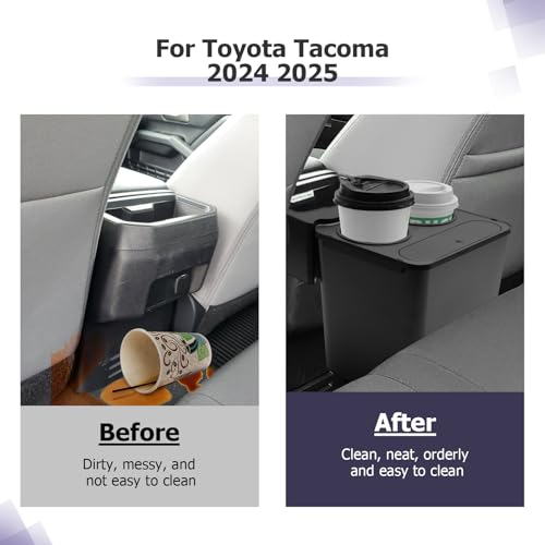 Image of LUWU 2025 2026 Tacoma Trash Can Compatible with 2024 2025 Toyota Tacoma Accessories Trash Bin [with 2 Cup Holders] Extra Rear Storage Box Garbage Cans Trashcan