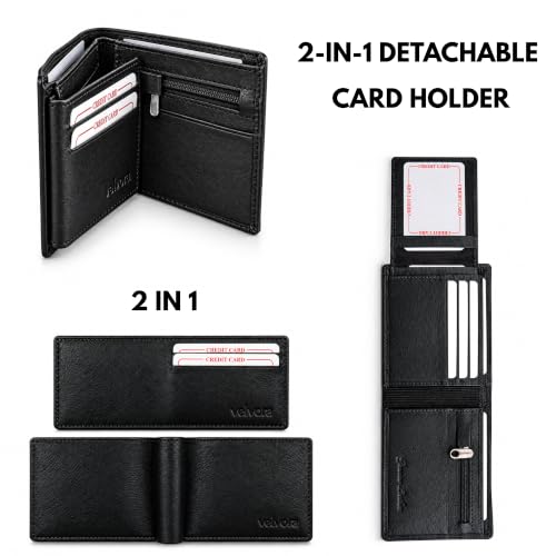 Image of Men's Bifold Wallet, Premium Leather Look Wallet for Men with Multiple Card Slots, Cash Compartment & Compact Slim Design, Stylish Everyday Pocket Wallet - Black