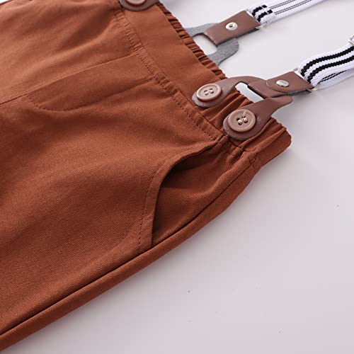 Image of YALLET Toddler Baby Boy Clothes Suit Gentleman Wedding Outfits Formal Dress Shirt+Bowtie+Suspender Pants