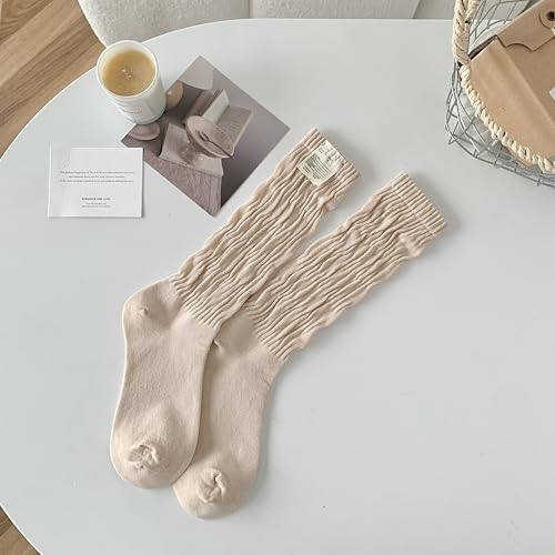 Image of Women's Ruffle Frilly Slouchy Socks, Soft Cotton Cute Solid Color Crew Socks Light Blue