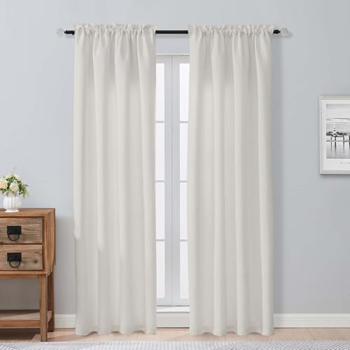 Image of Aiyufeng Natural Room Darkening Curtains for Bedroom 84 Inch Length 2 Panels Set, Solid Thermal Insulated Privacy Living Room Window Treatment Curtains Blackout Drapes, W40 x L84 Inch, Natural