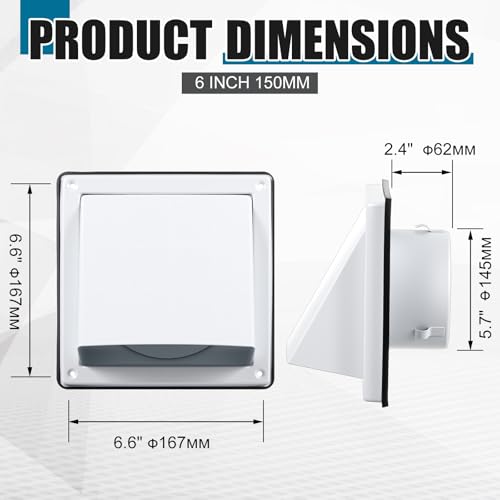 Image of Gisafai 6 Inch Dryer Vent Cover Outdoor with Stainless Steel Screen White Wall Dryer Exhaust Vent Cover External Cap Cushioned Non Return Flap with Sealing Gasket Grille, Bird /Insect Proof