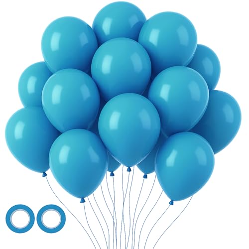 Image of Voircoloria 105pcs Peacock Blue Balloons 12inch Party Latex Balloons for Boys Girls Birthday Baby Shower Gender Reveal Wedding Sunflower Party Decorations
