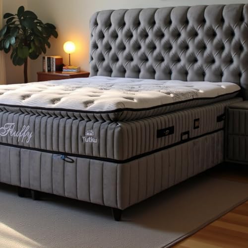 Fluffy Boxspringbett 140x200 cm mit Matratze & Bettkasten | Bett mit Stauraum - Komplettset mit 7-Zonen Orthopädischer Matratze mit Topper – Allergenfrei, Atmungsaktiv | Liegehöhe 67 cm (Grau)