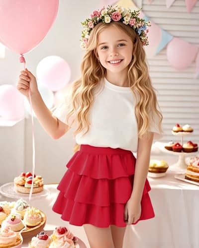 Image of KEREDA Girls Skirt Kids Casual 3-Layer Ruffle Skort School Uniform Skirts for Girls