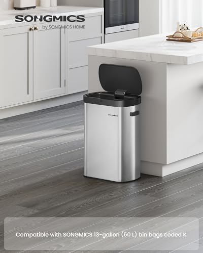 Image of SONGMICS Motion Sensor Trash Can, 13 Gallon (50 L), Soft-Close Lid