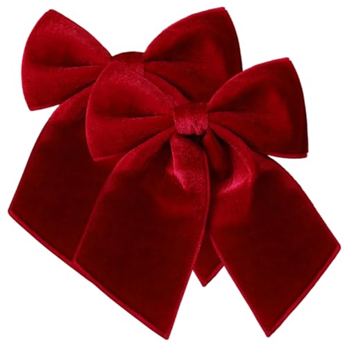 Lawnrden Ornamenti Natalizi, 2 Fiocchi Natalizi, Eleganti Fiocchi in Velluto Preformati da 10 Pollici Ornamenti per Albero, Ghirlanda, Ghirlanda, Festino, Scala, Camino, Bordeaux