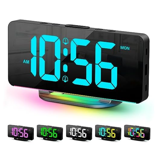 Digital Alarm Clock, Large LED Digital Clock for Bedrooms with 10 Color Changing Night Light, Adjustable Brightness, USB Charging Port, Bedside and Desk Clock for Living Room Office Decor (Black)