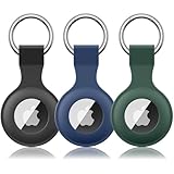 Wanme 3 Stück Hülle für Apple AirTag Anhänger mit Schlüsselanhänger, AirTags Silikon Tragbar Keyring Abdeckung, Schutzhülle für Apple AirTag Case Tracker (Schwarz+Dunkelblau+Tinte grün)