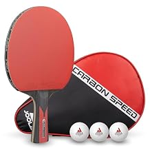 JOOLA Infinity Carbon Professional Table Tennis Paddle with Cover Ergonomic Comfort Grip - ITTF Approved Rubbers - Competition Paddle for Powerful Spin - Protective Packaging Case