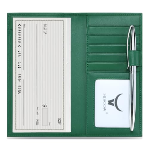 Image of HISCOW Soft Leather Checkbook Cover & Card Holder with Divider - Italian Calfskin (Green)