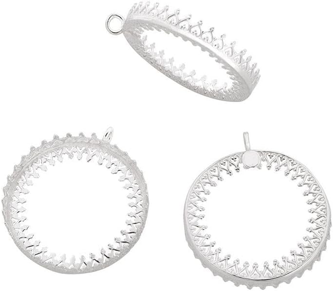 Rashbel Sterling Silver Decorative Bezel Cup 10mm/30mm Open Back + 1 Ring, Gallery Bezel Cup for Gemstones and Crystals, Round Bezel Setting for Jewelry Making
