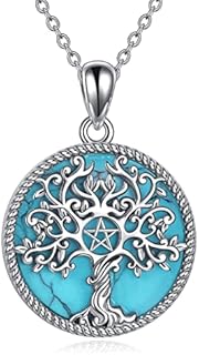 YAFEINI Triple Moon Goddess Necklace Sterling Silver Pentagram Pentacle Tree of Life Pendant Necklace Pagan Wiccan Magic Amulet Jewellery for Women Men