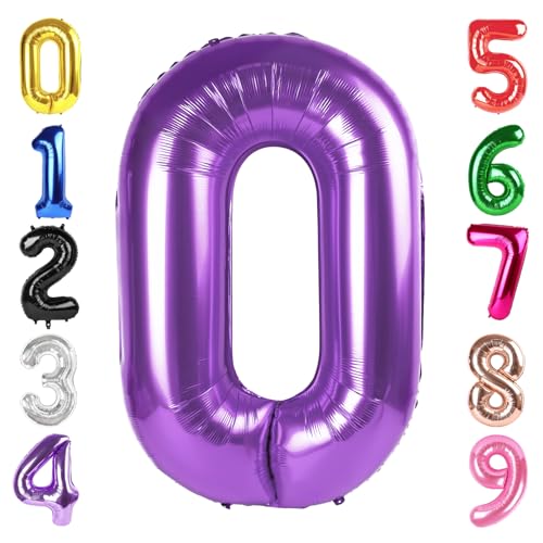 Image of 40 Inch Purple Number 0 Balloon Birthday Party Decorations for Men & Women
