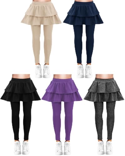 Taiyin 5 Pack Girls Leggings with Skirt Kid School Uniform