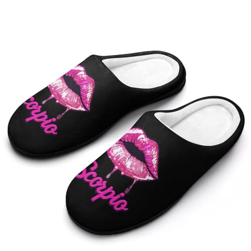 Scorpio Zodiac Birthday Pink Lips Women's Cotton Slippers Non-Slip Bedroom Slipper Cute House Shoes for Indoor And Outdoor