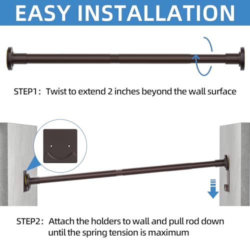 Image of CorkLatta Matte Bronze Shower Curtain Rod,1 Inch Diameter Stainless Steel Adjustable Spring Tension Rods 32 to 92 inch,with Holders,Anti-Slip,Curtain Rods No Drilling(1 Pack)