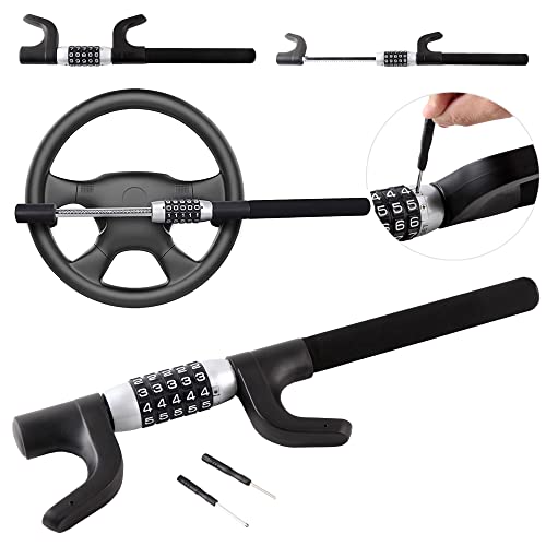 Universal 5 Digit Combination Steering Lock - Keyless Anti-Theft Lock for Cars, Trucks, SUVs, Golf Carts, Trailers