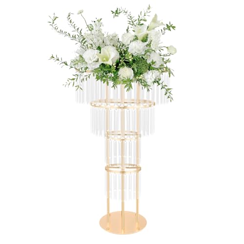 AOIDFOA 4-Tier Round Crystal Flower Stand for Weddings - Round Pedestal Stand, Crystal Flower Stand 17.64lbs Capacity, 34.4in Height,for Wedding Reception Birthday Party Events Home Decor