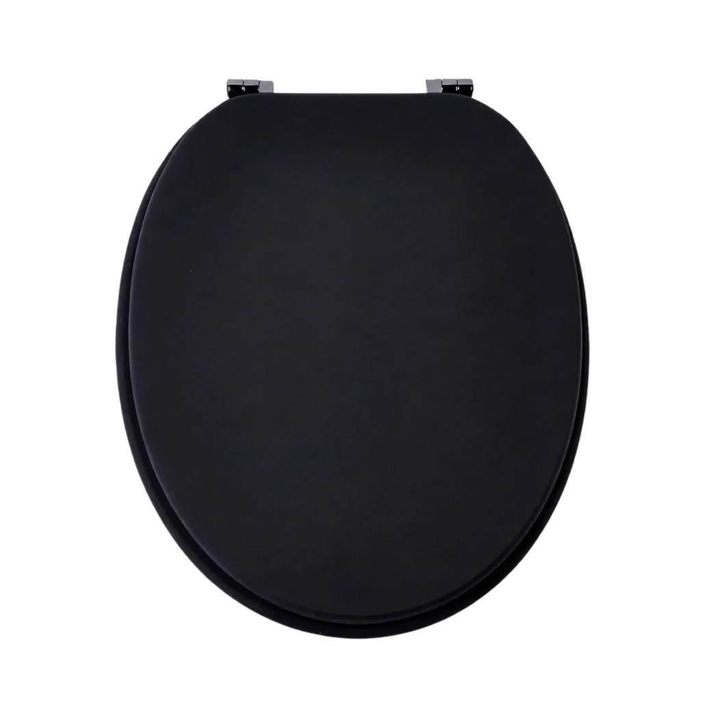 18" MDF Toilet Seat Universal Adjustable Fit Most Toilets Oval Seat┃Bathroom Standard Wooden MDF Toilet Seat | WC SEAT +Fittings (Jet Black)