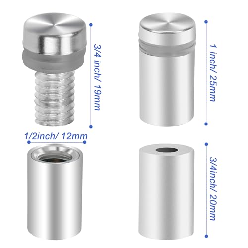 Image of 40pcs Standoff Screws (1 /2 in. Dia x 1 in. Total Length), Stainless Steel Advertising Scews. Wall Mounting Standoff Screws for Acrylic Frame, Sign and Pictures