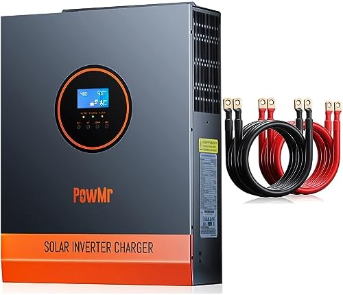 5000W Solar Inverter Pure Sine Wave 110V AC, Built-in 80amp MPPT Controller & 2 AWG Battery Cable 2 feet