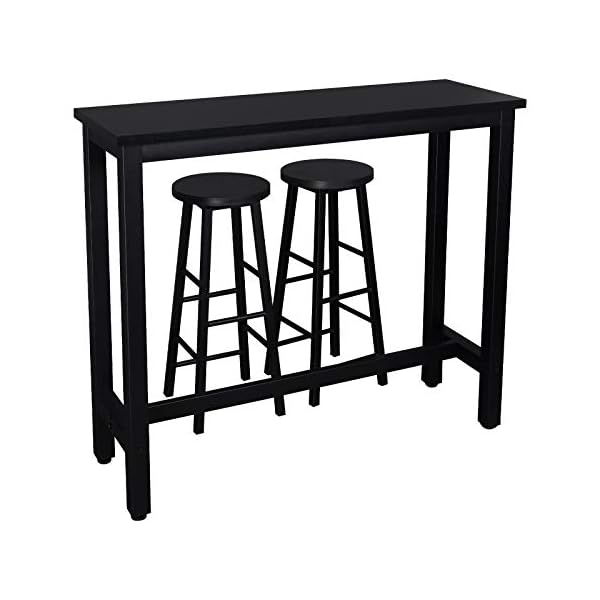 WOLTU Kitchen Bar Table Counter and 2 Stools Set Breakfast Dining Table Coffee Table Metal Legs with Footrest for Kitchen Dining Room Conservatory Patio BT17+BH130-2