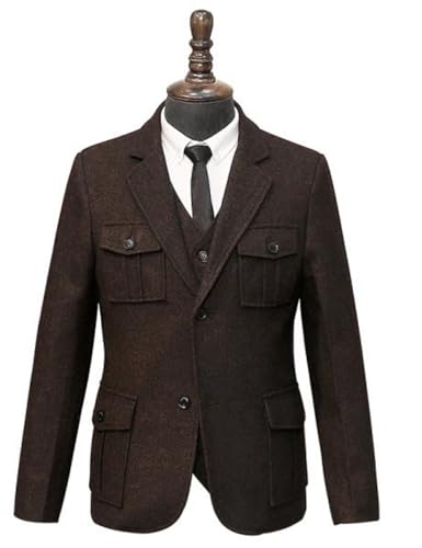 Snoly Men's Herringbone Wool Vintage Tweed Hunting Jackets Lightweight Long Sleeve Retro Coats Wool Suit3