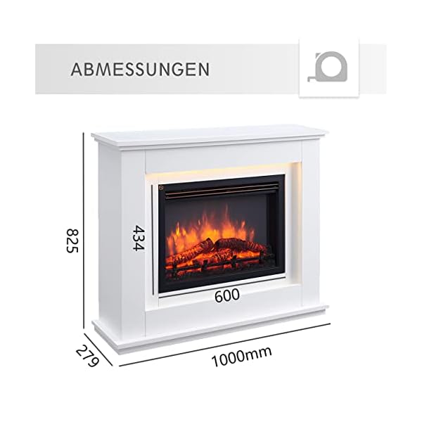 RICHEN Elektrokamin Baldur | Elektrischer Standkamin mit 3D-Flammeneffekt | Elektro Heizung 2000W, LED-Beleuchtung | Kamin mit Fernbedienung, Timer & Thermostat | Weiß – Bild 7