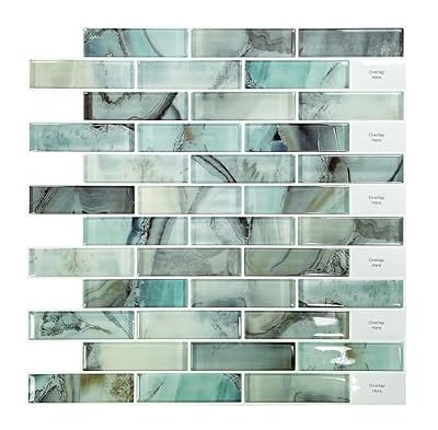 YOFUN Self-Adhesive Kitchen Backsplash, 10-Sheet Peel and Stick Back Splash Marble Look Decorative Tiles 12"x12"