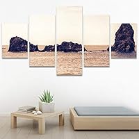 SIGNWIN 5 Panel Canvas Wall Art Modern Art Beach Coastal Multicolor Photography Relax/Calm Romantics for Home Decorations Ready to Hang - 60